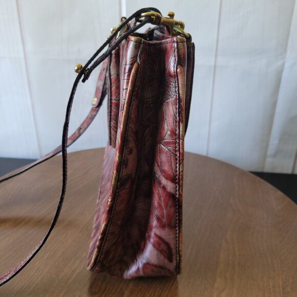 Vintage Brahmin Leather Purse Satchel, Embossed Floral all-over pattern Burgundy - Picture 8 of 16